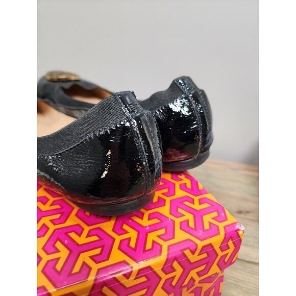 Tory Burch Black Patent Leather Caroline Ballet Flats Size 8.5 - Picture 6 of 15